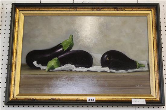 Stuart Smith (Contemporary), oil on board, Aubergines, signed